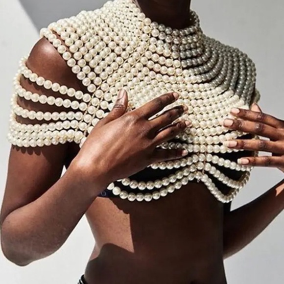 Perl collar crop trip NEW !! One size - Picture 2 of 3